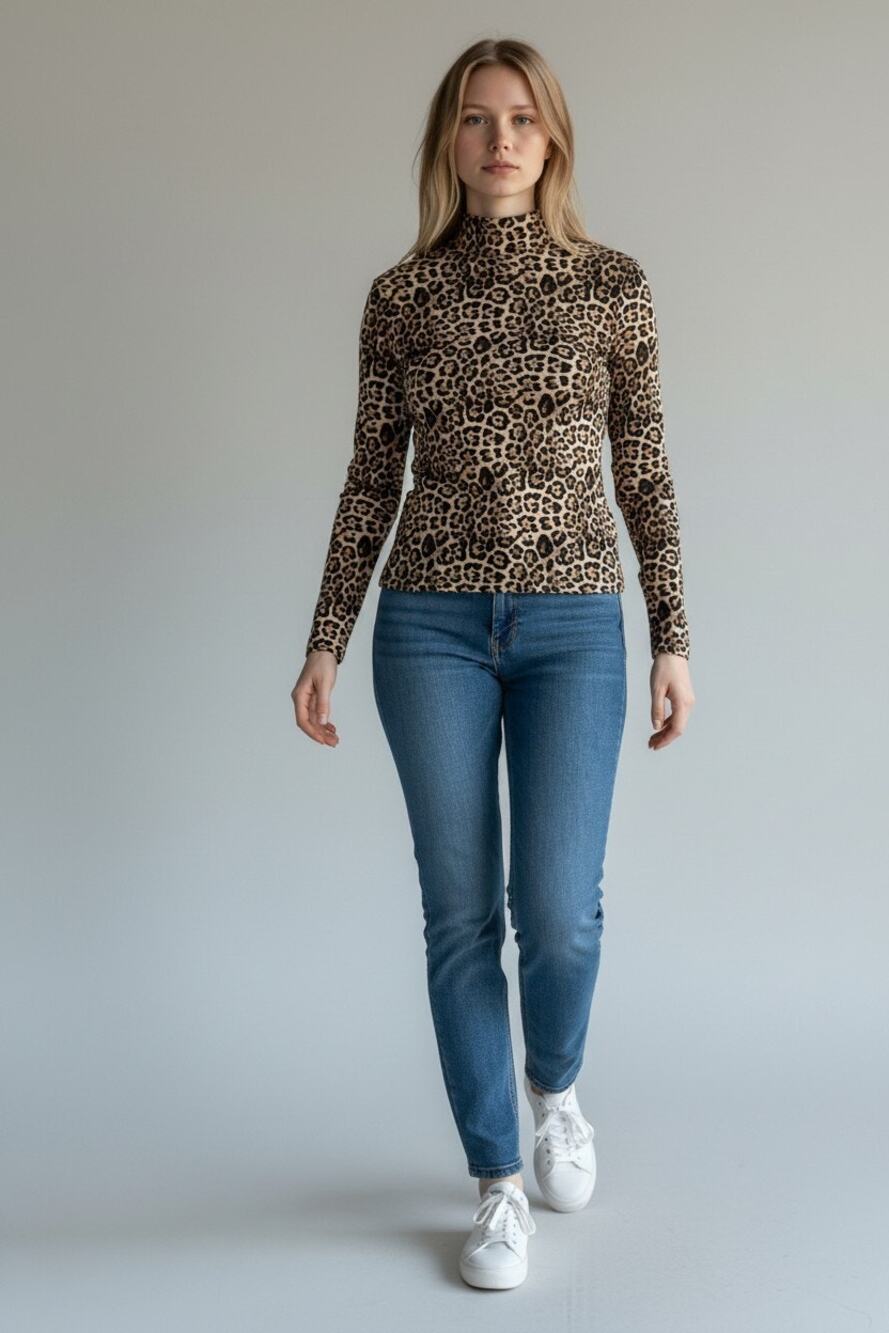 Women's Animal Print Sheer Turtleneck